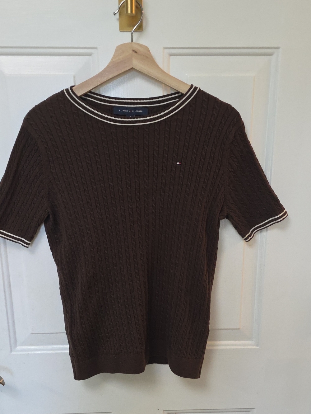Tommy Hilfiger Chocolate Brown Cable-Knit Crewneck Sweater